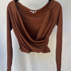IRIS Chocolate, Brown Color, Medium, Long Sleeve Crop Top