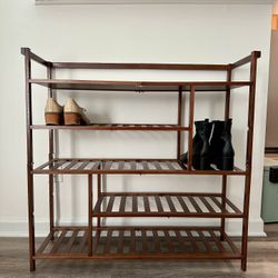 5-Tier Wooden Shoe Rack Organizer w/ Boot Cubbies & Top Shelf – 35 × 12 × 34 ½ʺ