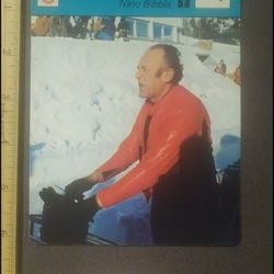 1977 Sportscaster Nino Bibbia Mister Skeleton Tobogganing Olympics Sport Photo Large Over-sized Card Collectible Vintage Italy
