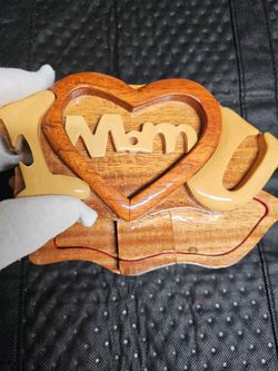 Handmade Wooden Jewelry Box | Intarsia TRICK SECRET I love you Mom Puzzle Box