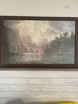 Mountains,lake and elk painting