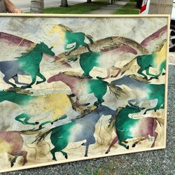 Mid Century Modern Oil on Canvas by Lee Reynolds Burr. Painting is titled “Running Horses”