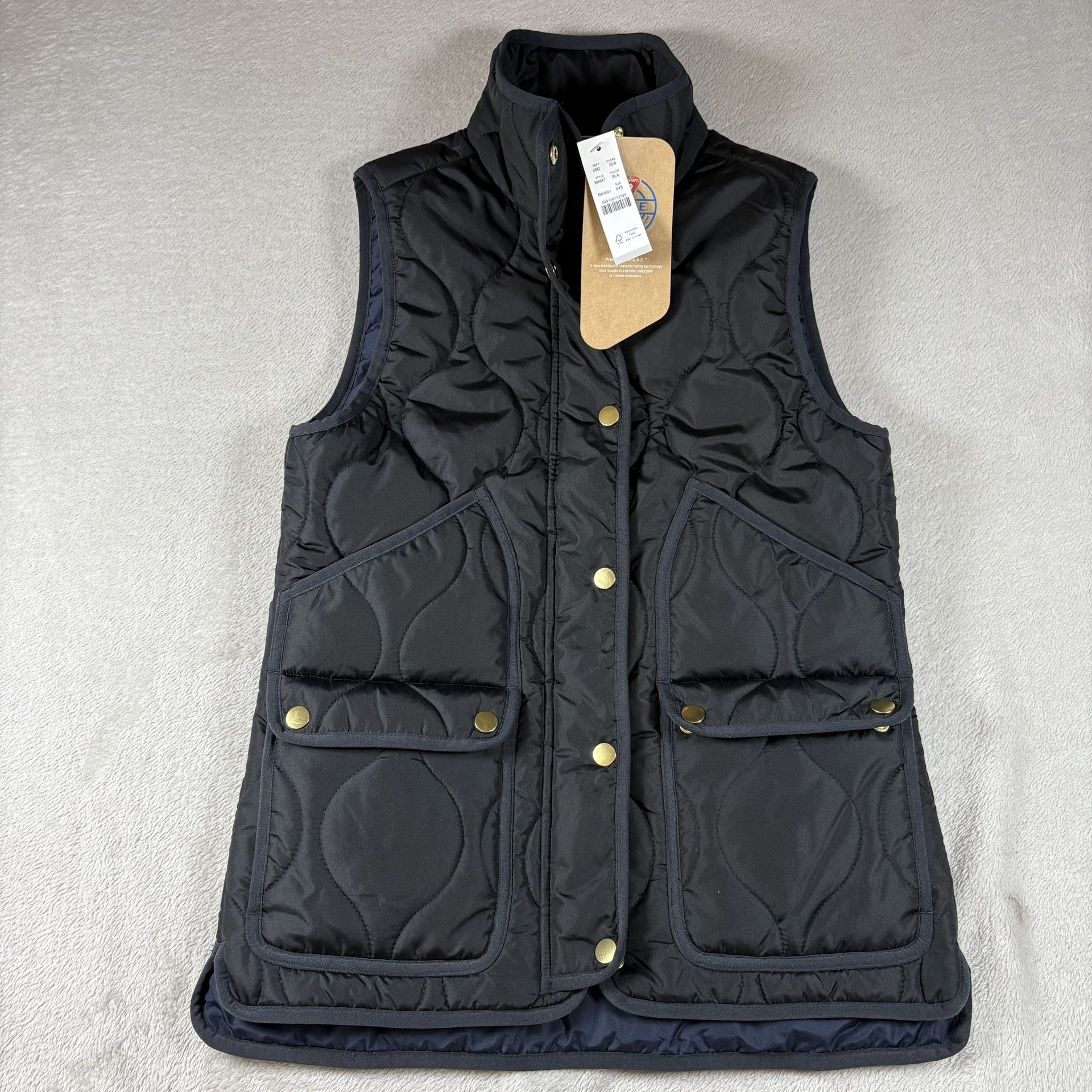 J. Crew Women's Size XXS Black Quilted Barn Vest NWT Primaloft #3322