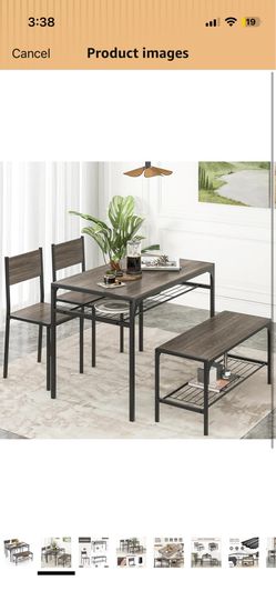 Dining table with 2 chairs and one bench