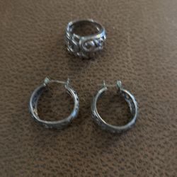 Sterling Silver Ring And Earrings 