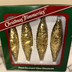 4 Vintage Star Glitter Bradford Novelty Christmas Trimmeries Long Glass Ornament