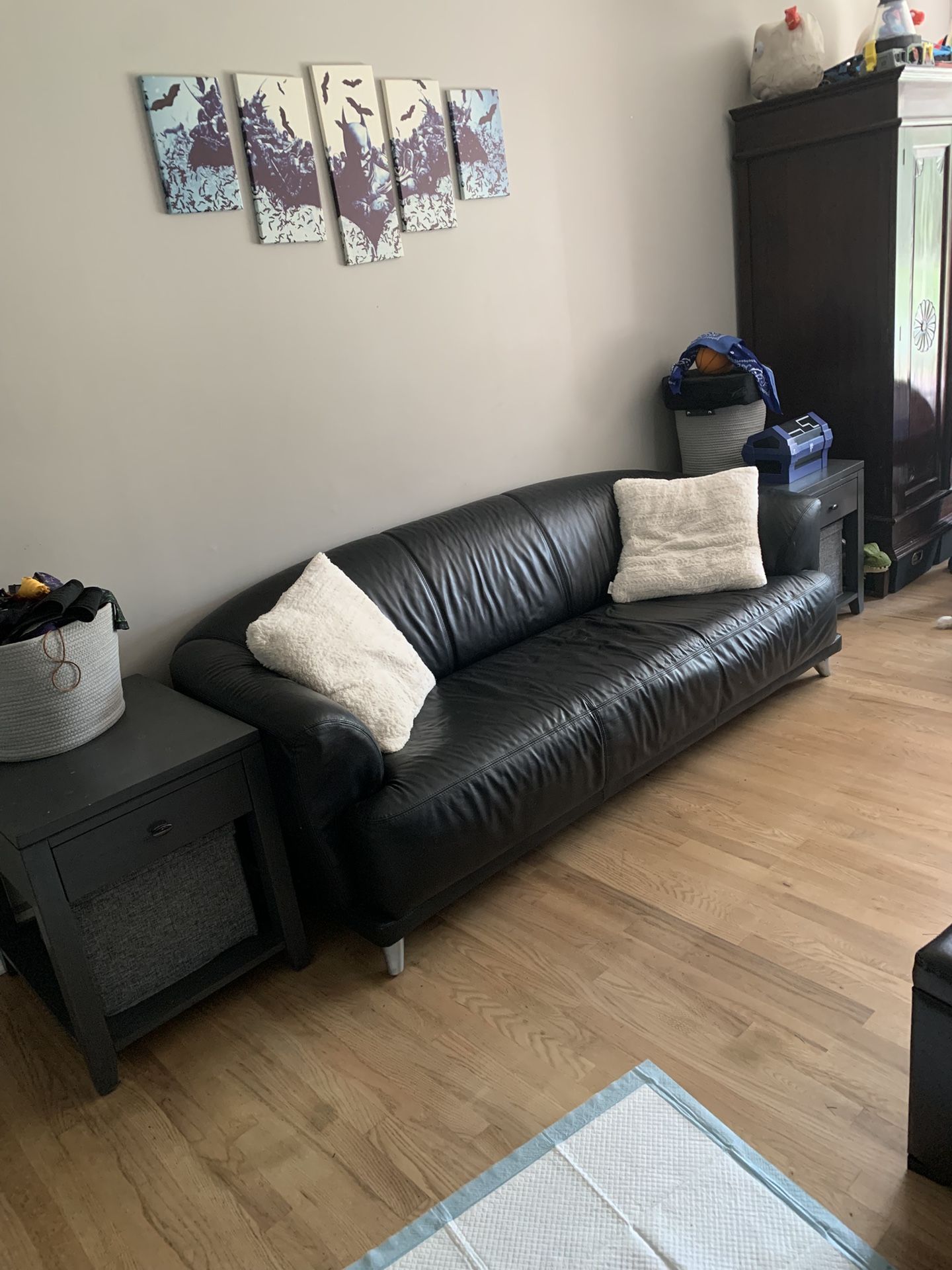 Gray Leather Couch And 2 End Tables