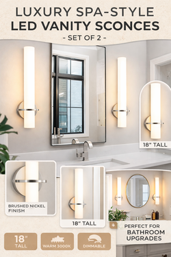 Brushed Nickel LED Vanity Wall Sconces – Set of 2 Modern Vertical Bathroom Lights