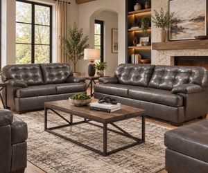 Soft Leather Grey Sofa and Loveseat