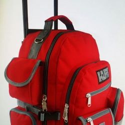 Rolling School Backpack Travel Bag Wheeled Daypack Bookbag with Wheels 10 external pockets.