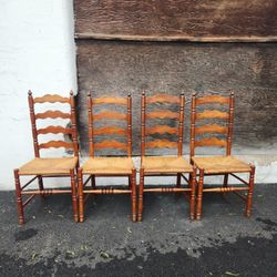 Four (4) Matching Outstanding Antique Ladder Back Chairs 