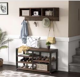 Shoe Rack with Coat Hooks