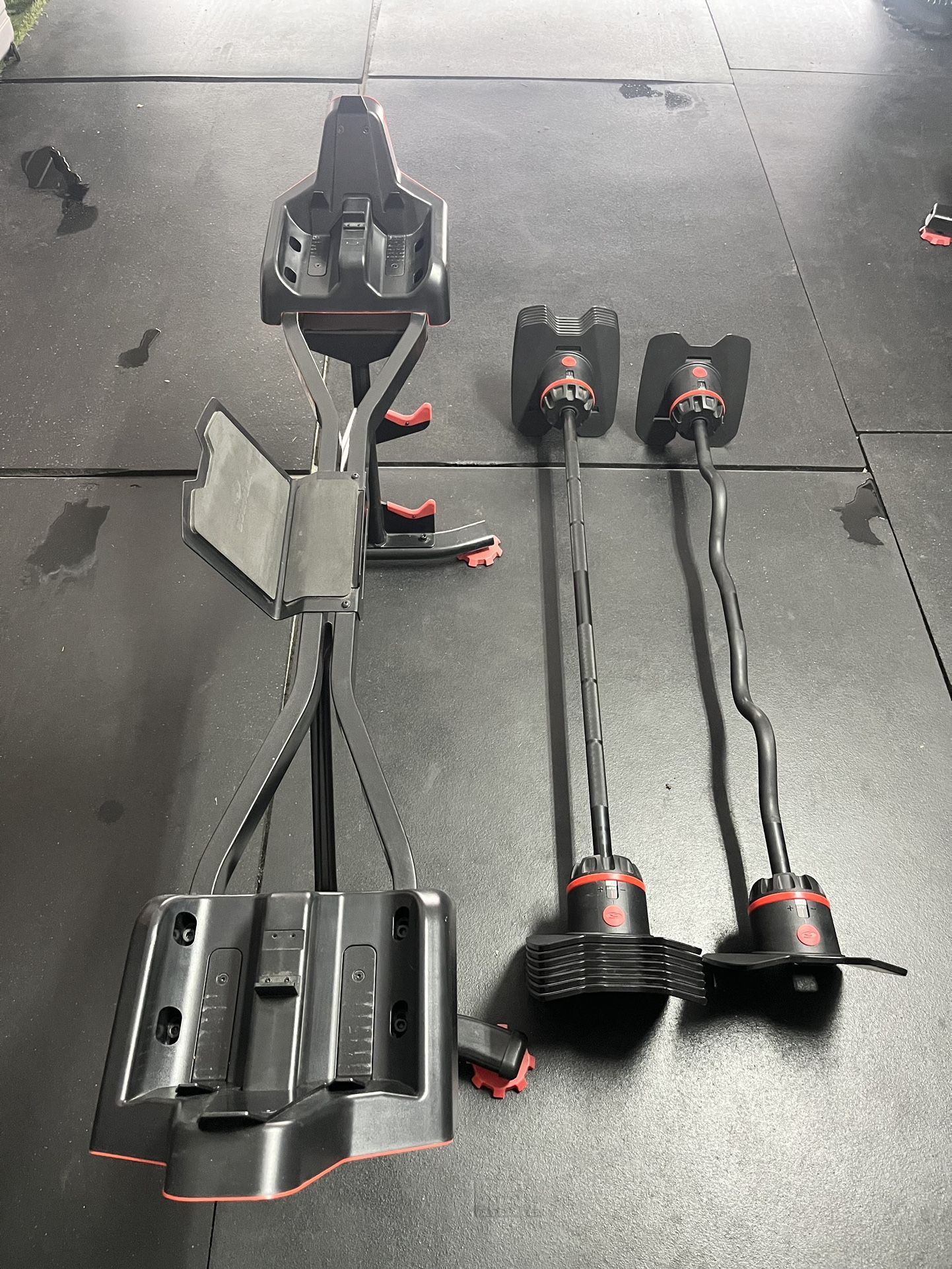 BOWFLEX 2080 Adjustable Barbell & Curl Bar Set & Stand w/ Media Rack