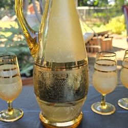 Vntage Czech Bohemian Crystal Cordial Decanture Set w/ 6 glasses