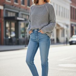 Pink Rose Juniors Grey Marled Chunky Knit Pullover Sweater  - size S - excellent condition