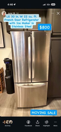 30 in refrigerator W 22 cu ft French door refrigerator with ice maker