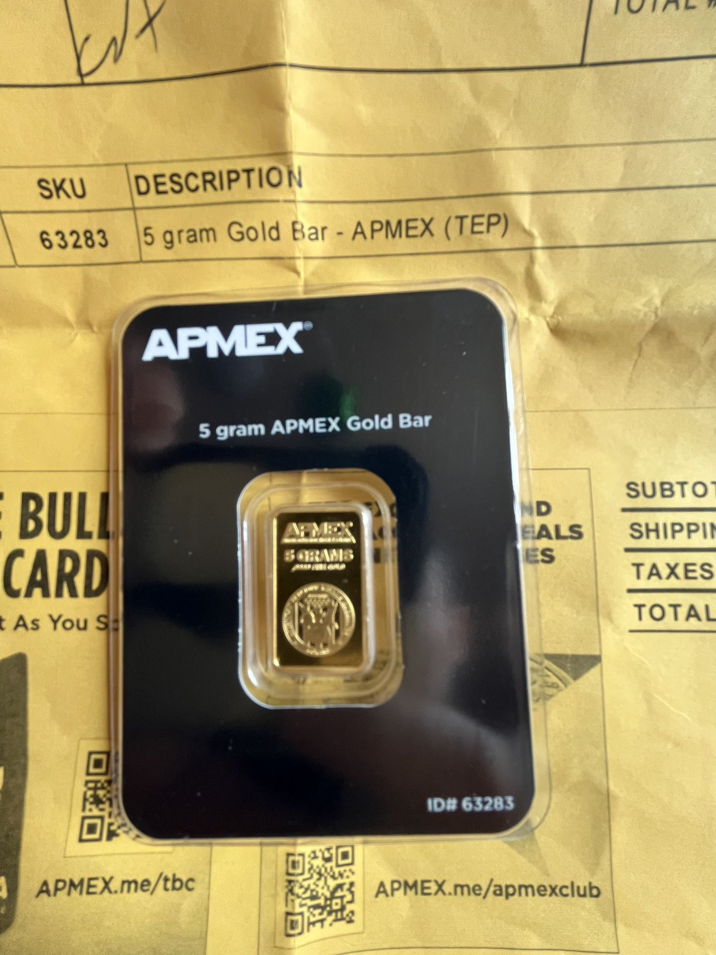 5 Gram Gold Bar - APMEX (TEP) .9999 Puré Gold
