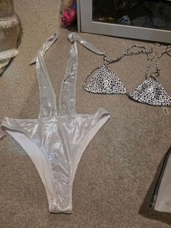 Silver Metallic Halter two-piece Swimsuit