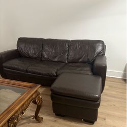 Leather, glass and wood