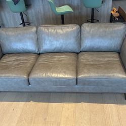 Gray Leather Sofa In Good Condition
