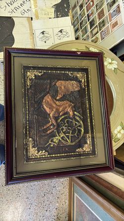 3D Vintage embossed/hammered copper-tone relief wall art plaque