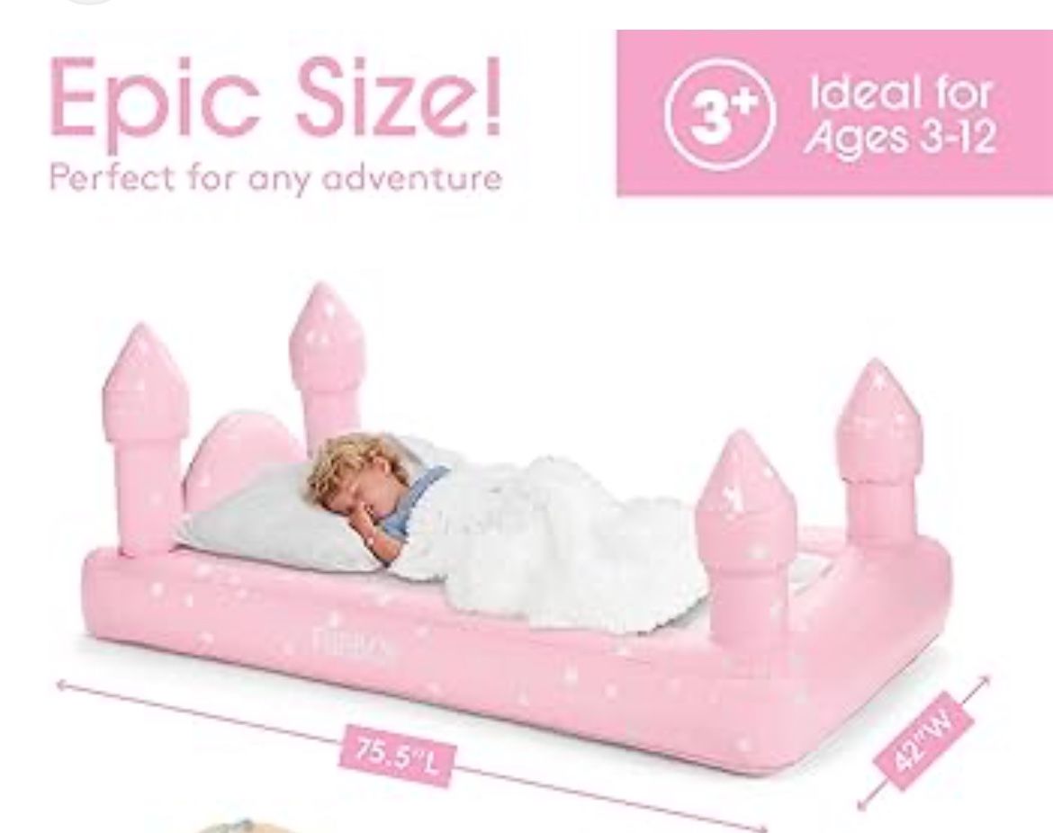FUNBOY Kids Pink Castle & Air Mattress. Sleepover Travel Bed
