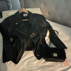 Juicy Blk Leather Jacket and Shoulder Strap Juicy Blk Leather and Fur purse 