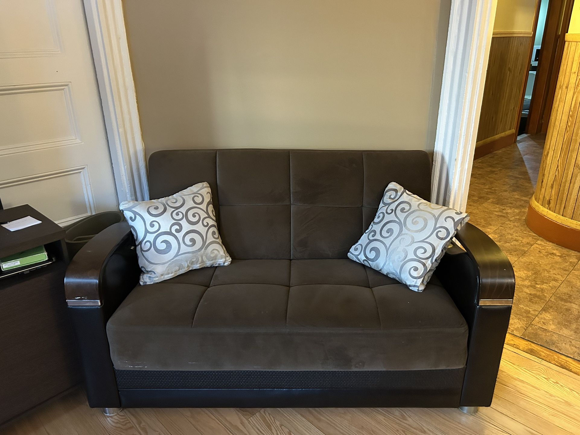 2 Convertible Futon Sofas w/storage - Brown