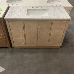 48” Grey Oak Solid Wood Bathroom Vanity with Marble Top (V72)