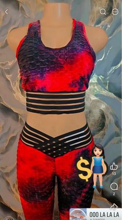 Red Textured Two-Piece Activewear Set