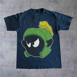 Vintage Marvin The Martian Shirt Looney Tunes Big Face Graphic Navy Blue XL Y2K