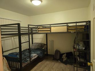 Tri-bunk beds with attached desk