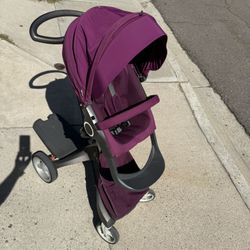 Stokke Xplory Stroller w/ Bassinet & Winter Kit – Purple – Excellent Condition 