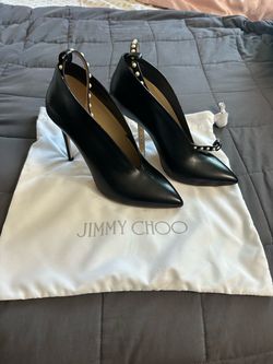 Jimmy Choo Black Leather Pearl Stiletto Heels 7.5