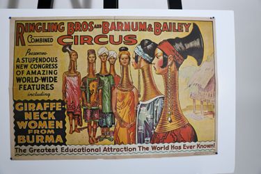Vintage Ringling Bros Circus Poster Giraffe Neck Women Burma 1971 Reprint P-162