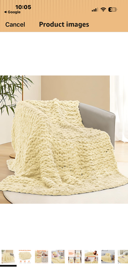 NWOT Chunky Knit Blanket Throw, 50x60inSoft Chenille Yarn Throw, Handmade-Beige