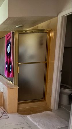Gold Framed Frosted Glass Shower Door/Enclosure – Complete Set – $150 OBO