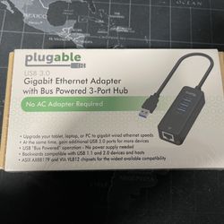 plugable USB 3.0 Gigabit Ethernet Adapter with Bus Powered 3-Port Hub