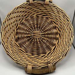 Vintage Wicker Basket With Wood Handles
