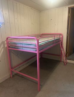 DHP Barbie Pink Metal Twin Junior Loft Bed with Ladder