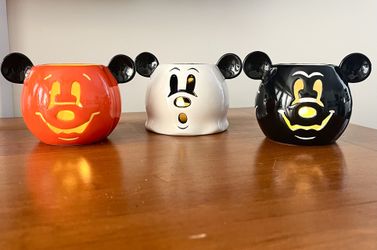 *NEW* Disney Mickey Mouse Halloween Ceramic Votive Candle Holder Set (3)