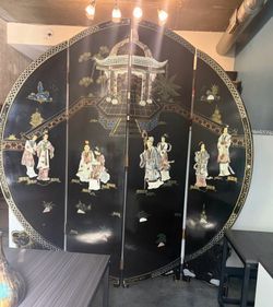 China Black Lacquer Mother of Pearl Chinese Round Floor Screen