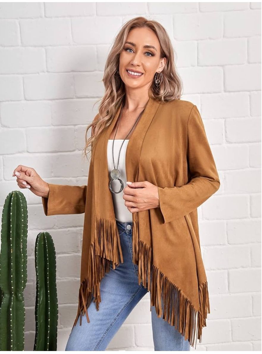 ZARA BASIC FRINGE JACKET CARAMEL SIZE: M