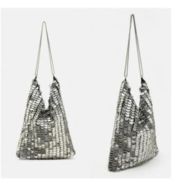 ZARA SILVER BEADED SHOULDER BAG