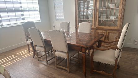 Antiques and Country Pine dining room table and chairs (Restoration Hardware)