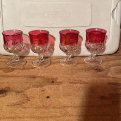 4 Antique Red Goblet Glasses Great Condition 