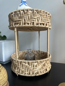 2 Tower Wicker Storage Shelf/Container
