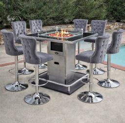 new in box outdoor fire pit table bar set