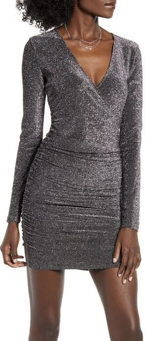 Leith Metallic Long Sleeve Wrap Dress