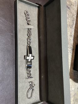 Stainless Steel Enamel Cross Men’s Polished Bracelet